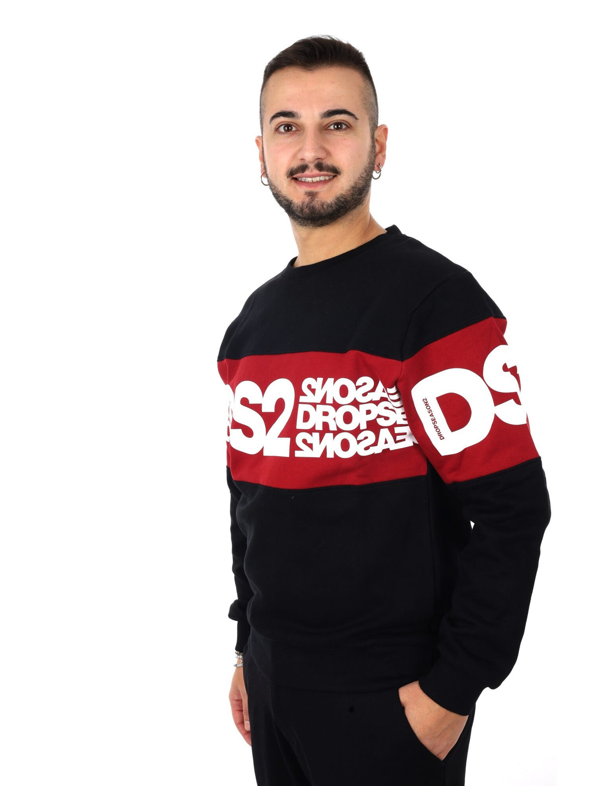 DS2 felpa girocollo da uomo nero rosso
