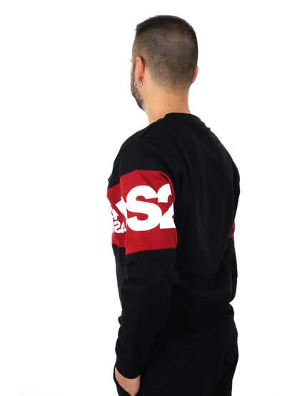 DS2 felpa girocollo da uomo nero rosso