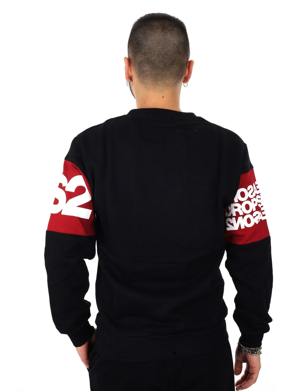 DS2 felpa girocollo da uomo nero rosso