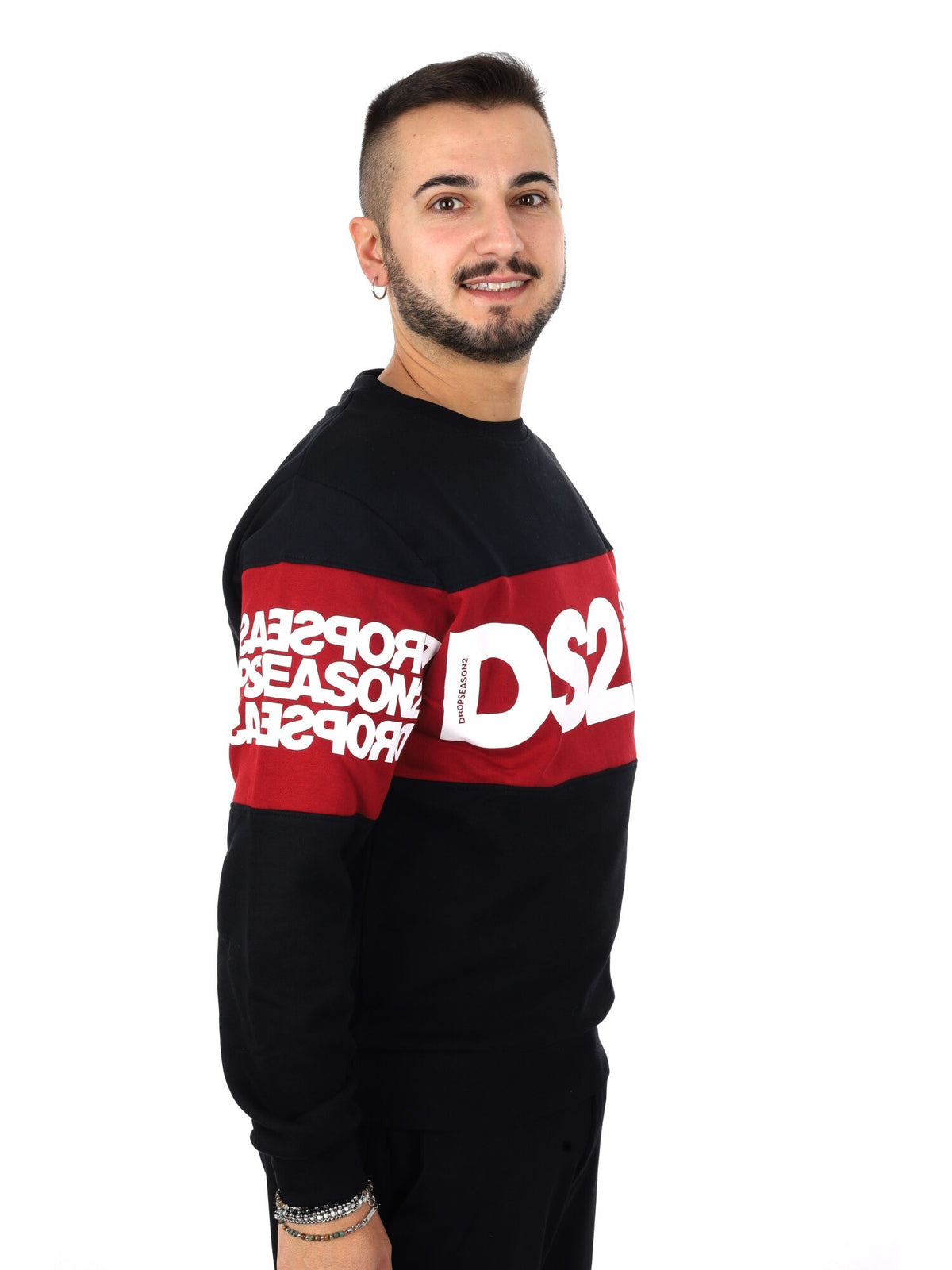 DS2 felpa girocollo da uomo nero rosso