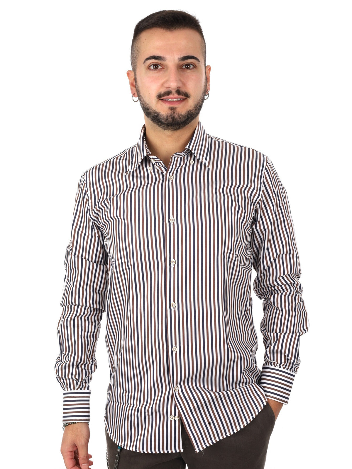 Fb camicia bd da uomo blu-marrone