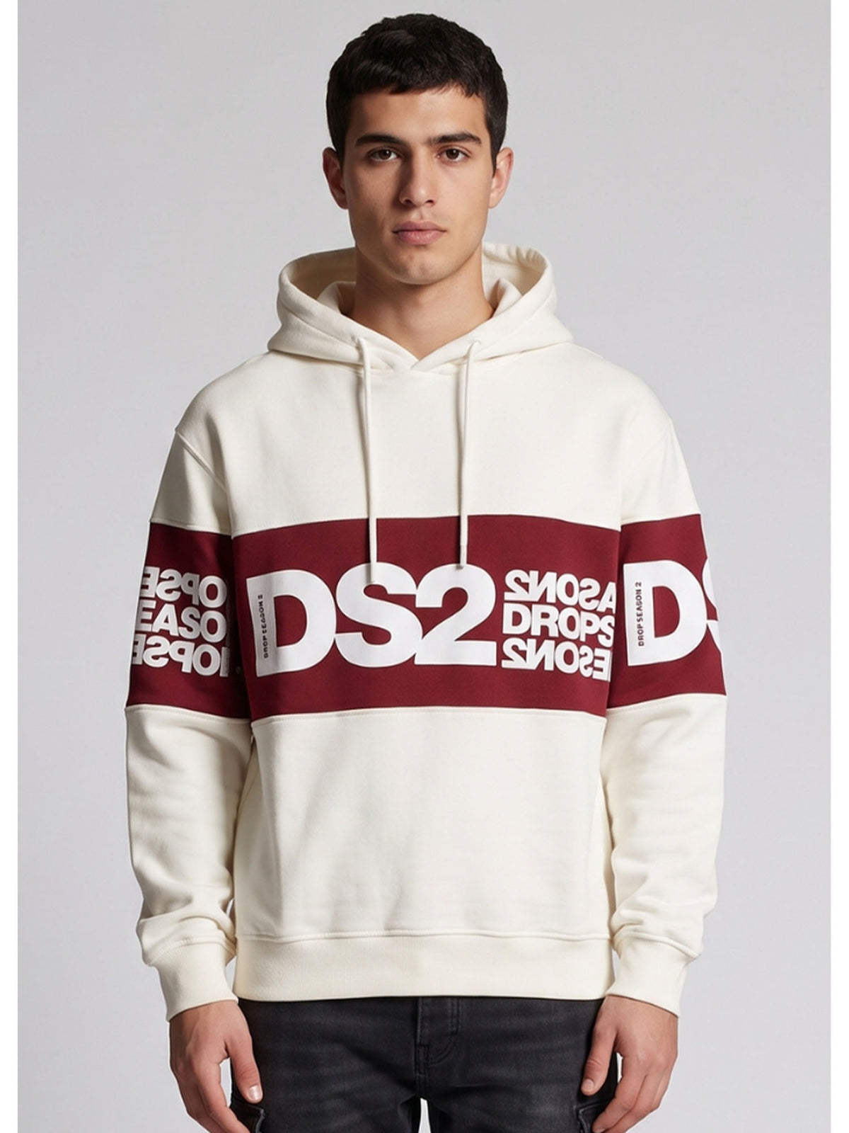 DS2 felpa cappuccio da uomo bianco-rosso