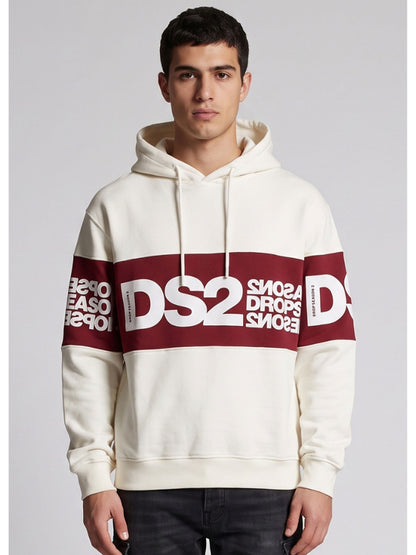 DS2 felpa cappuccio da uomo bianco-rosso