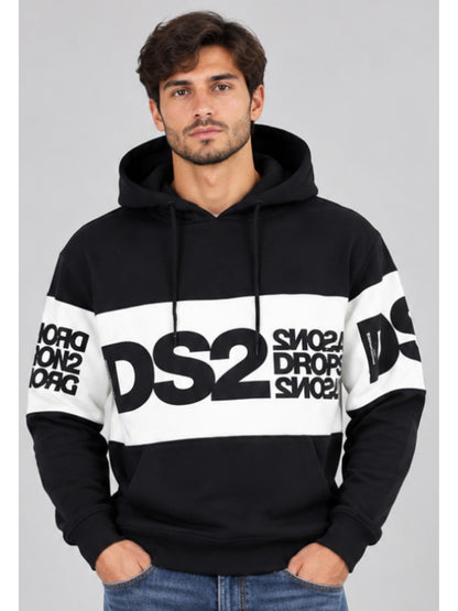 DS2 felpa cappuccio da uomo nero-bianco