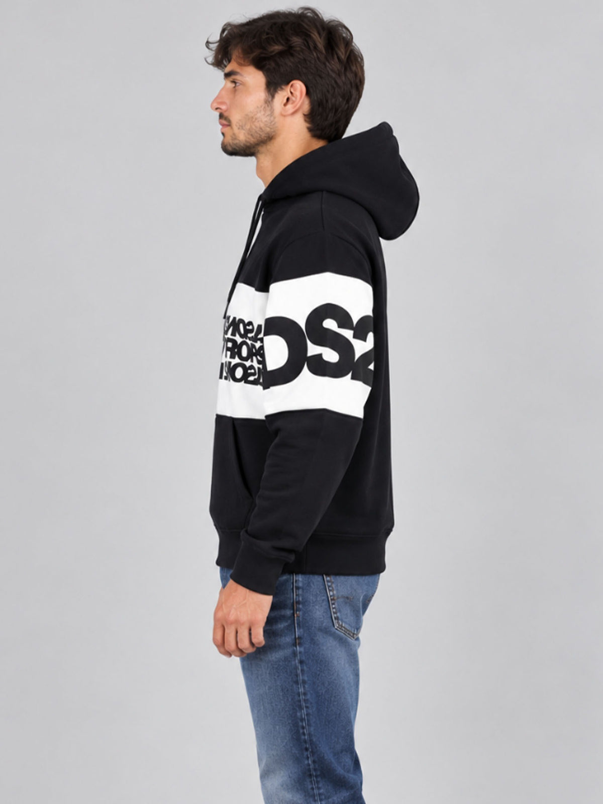 DS2 felpa cappuccio da uomo nero-bianco