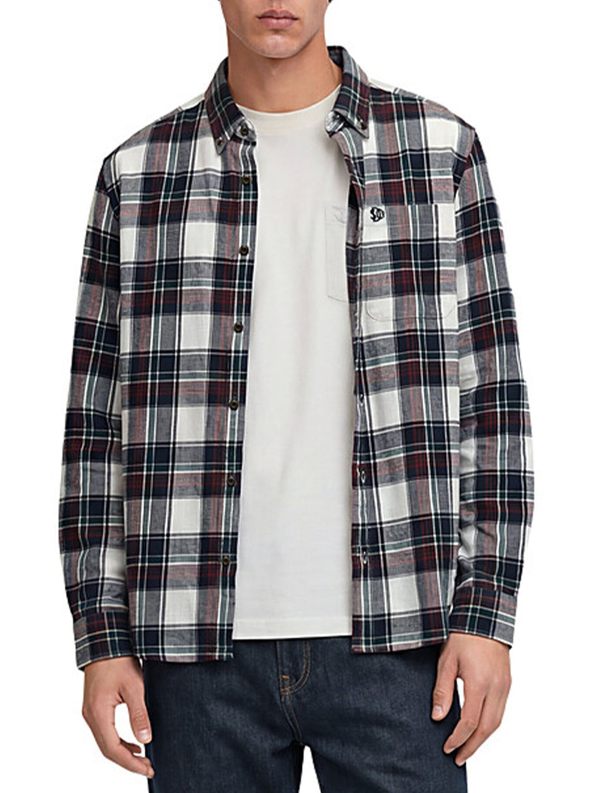 Superdry l/s cotton camicia da uomo bianco-blu