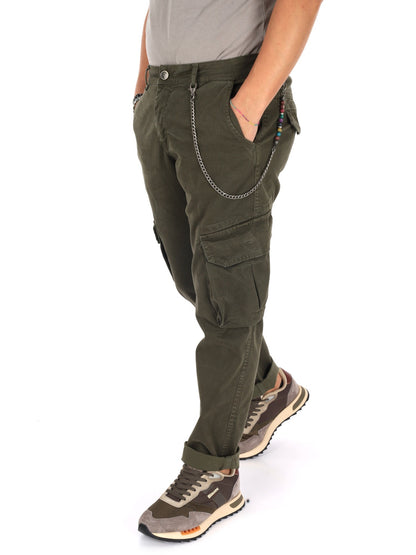 Fb panta cargo+caten pantalone da uomo verde militare