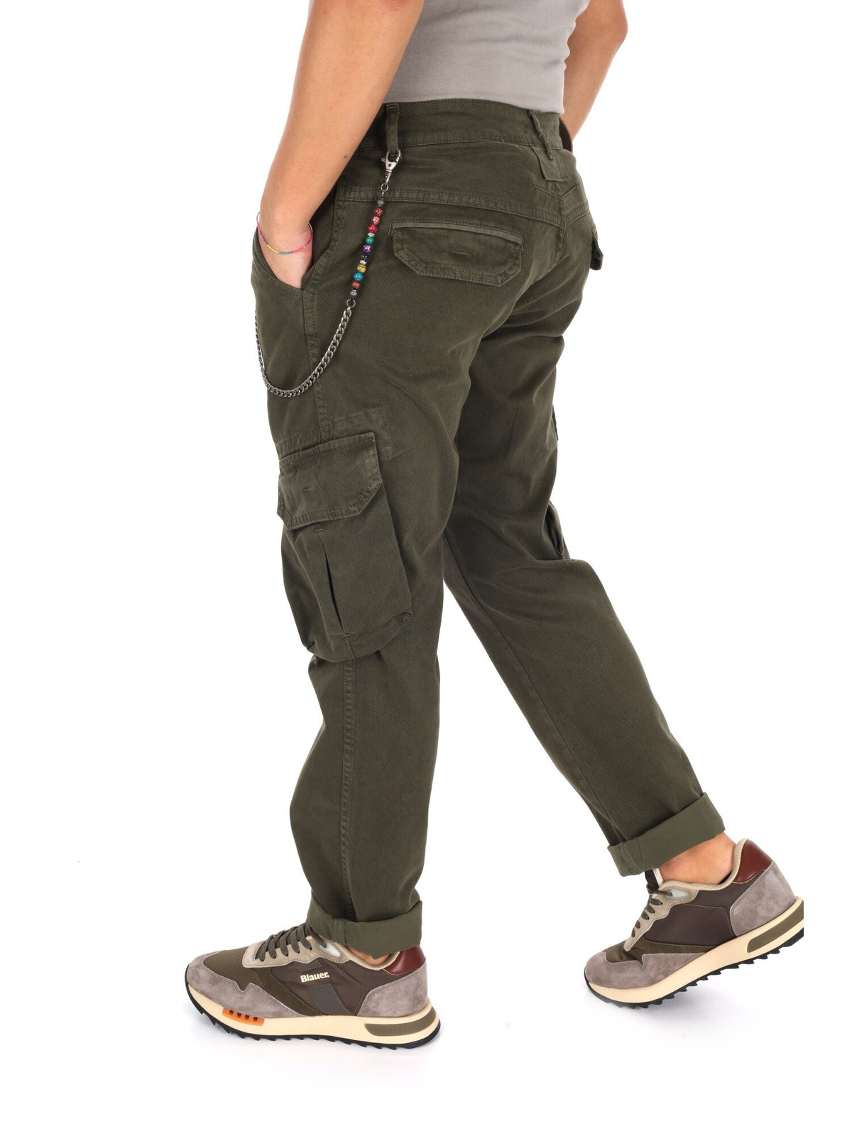 Fb panta cargo+caten pantalone da uomo verde militare