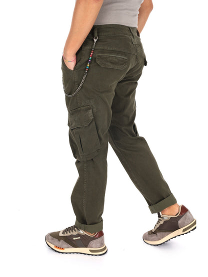 Fb panta cargo+caten pantalone da uomo verde militare