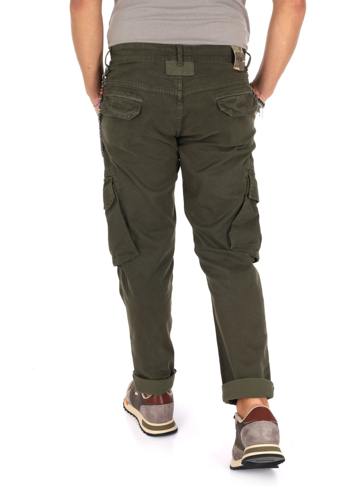 Fb panta cargo+caten pantalone da uomo verde militare