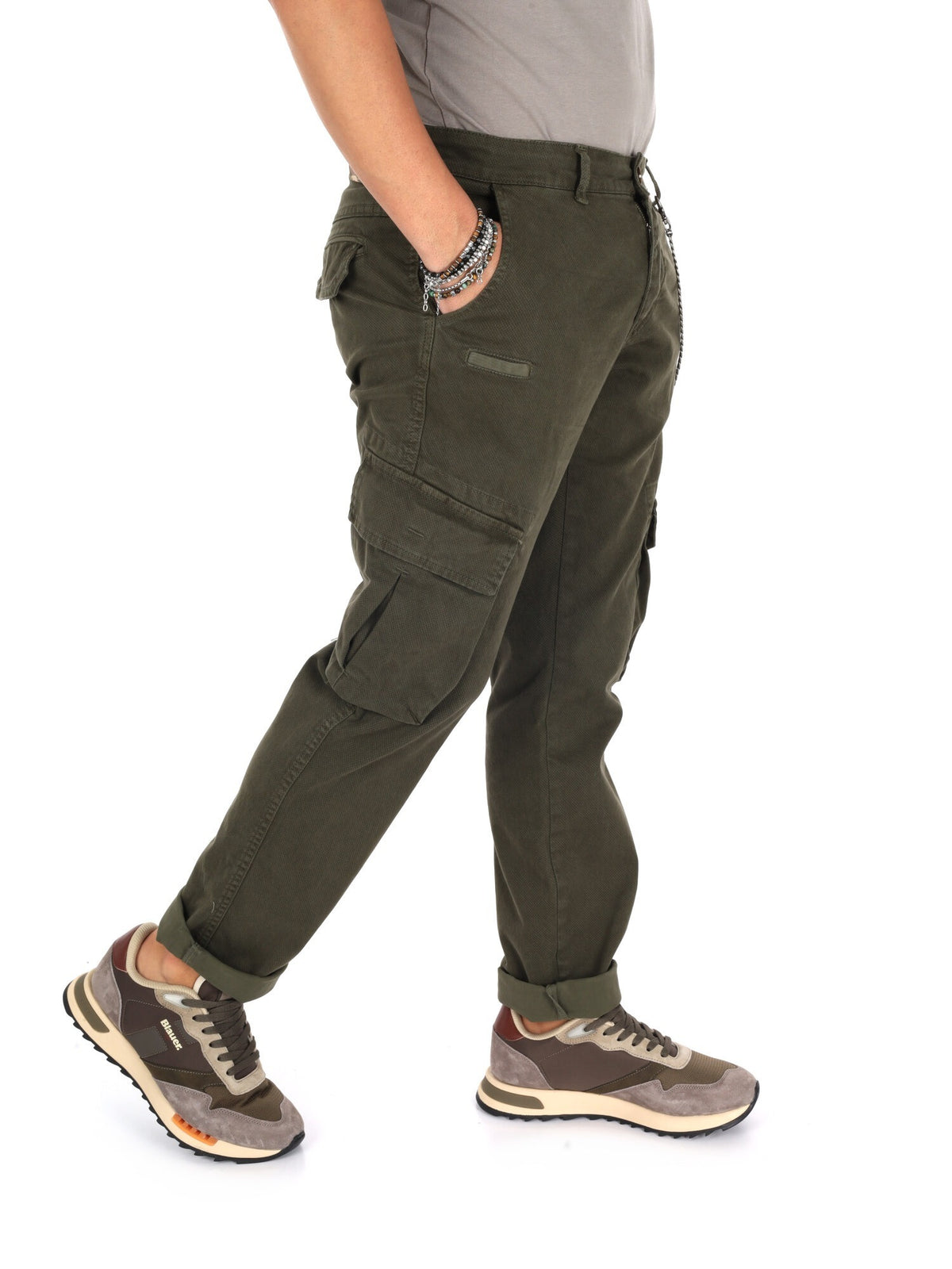 Fb panta cargo+caten pantalone da uomo verde militare