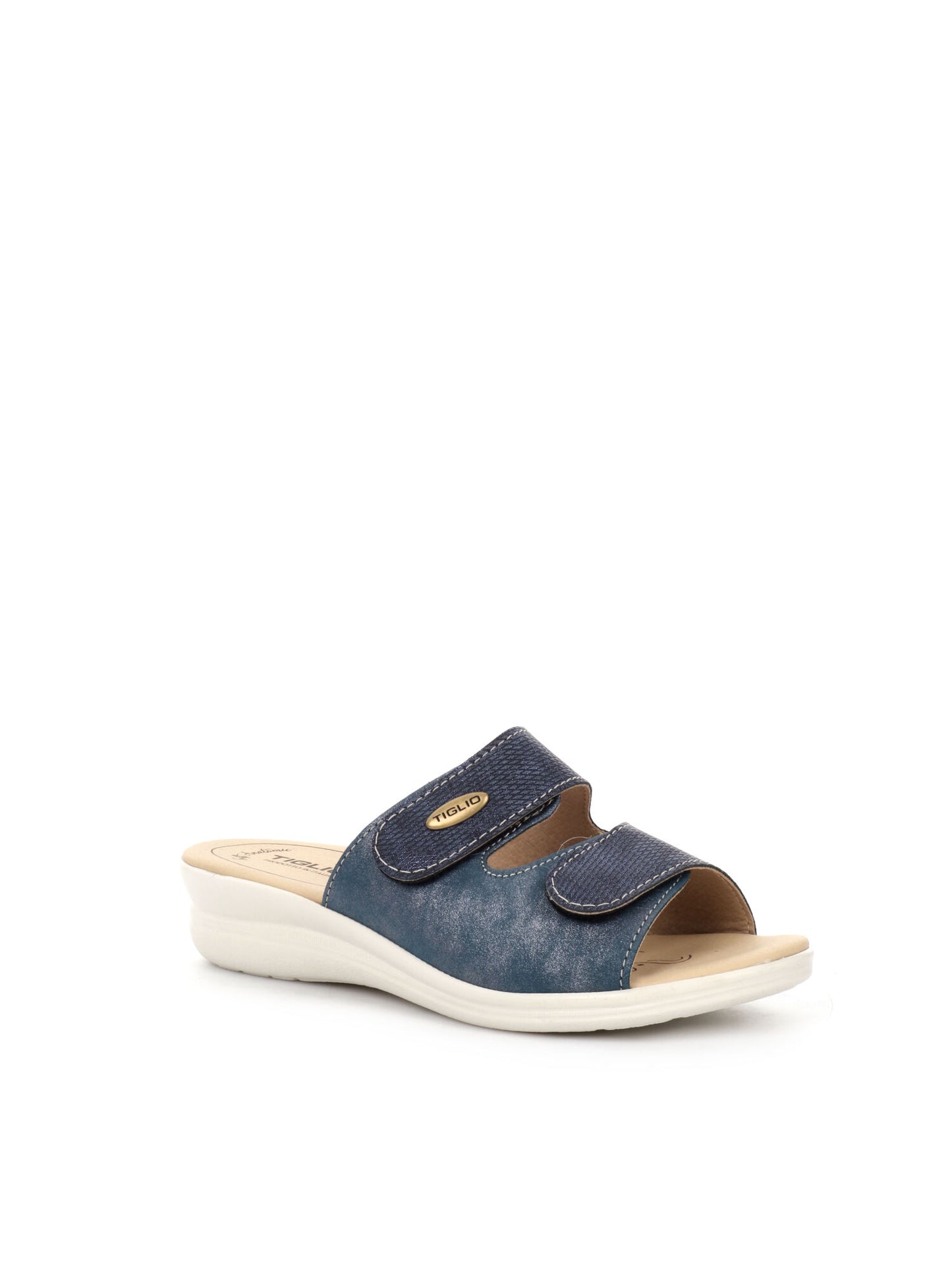 Ciabatte donna Tiglio Venezia in ecopelle blu con doppio strap regolabile