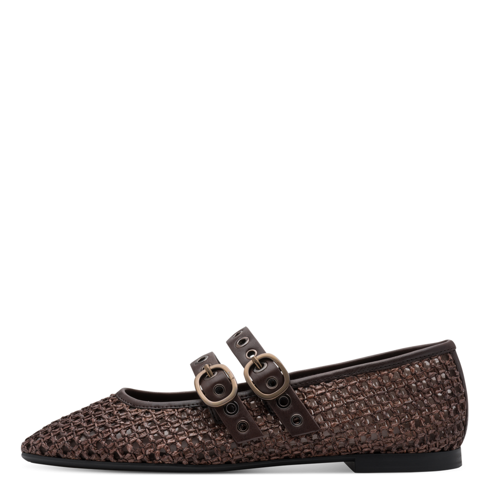Ballerine Lorita Tamaris in pelle e tessile marrone da donna