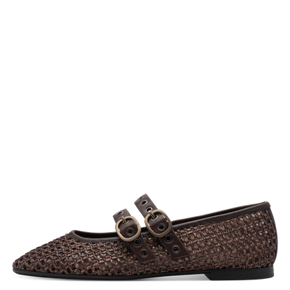 Ballerine Lorita Tamaris in pelle e tessile marrone da donna