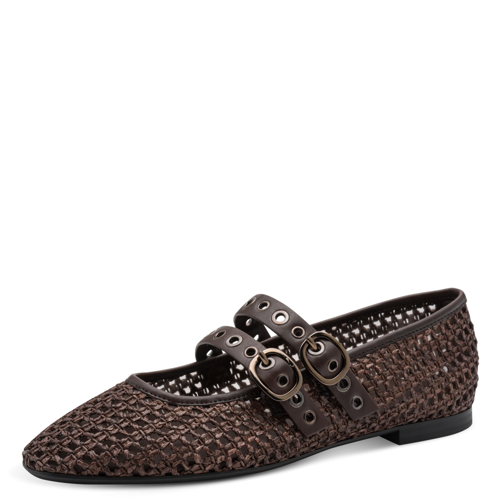 Ballerine Lorita Tamaris in pelle e tessile marrone da donna