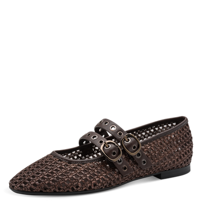 Ballerine Lorita Tamaris in pelle e tessile marrone da donna