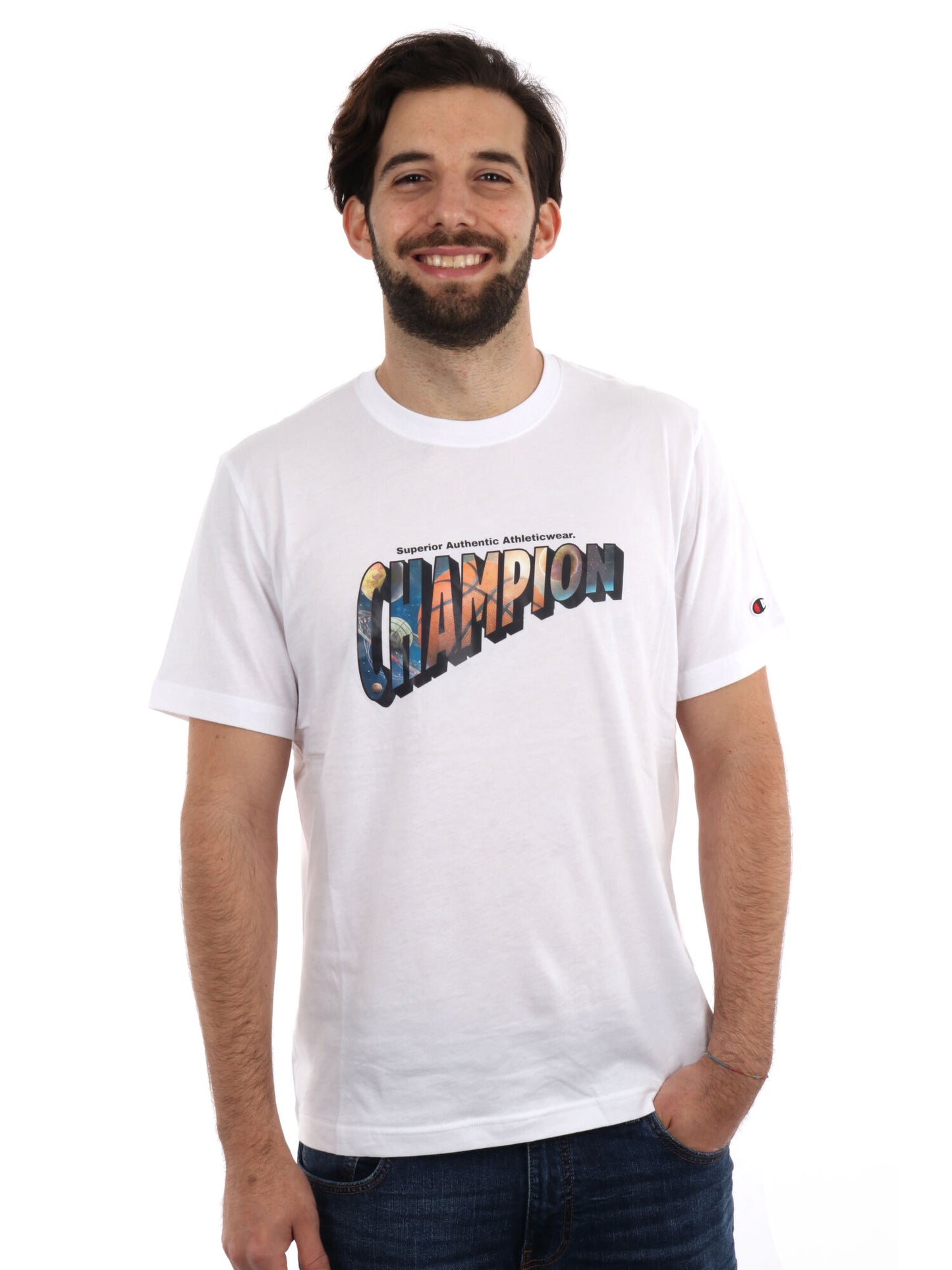 T-SHIRT CON STAMPA CHAMPION UOMO BIANCO