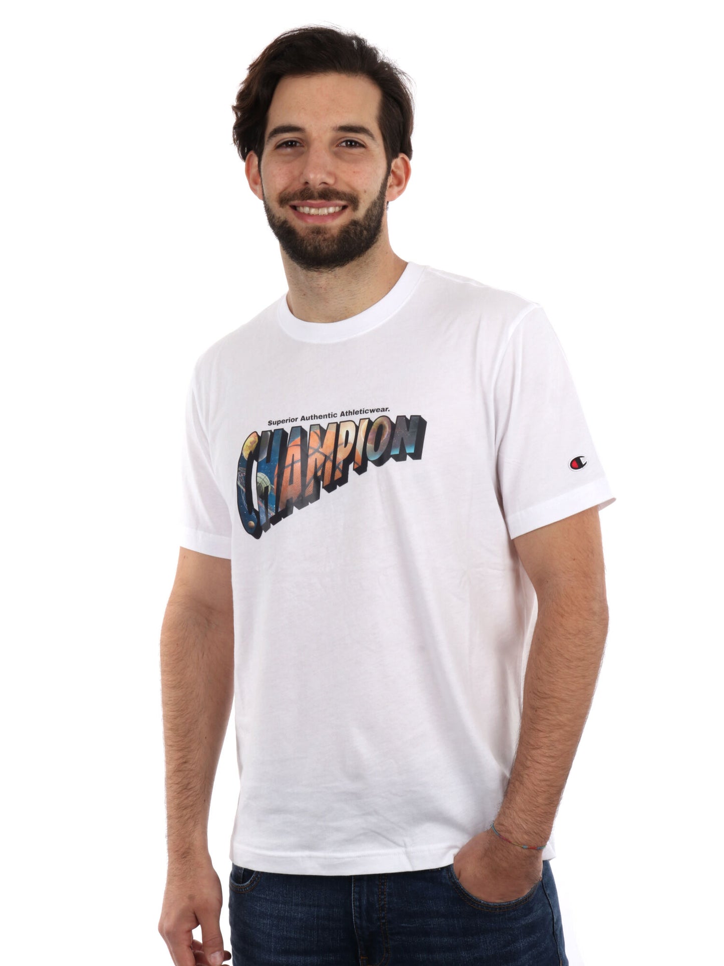 T-SHIRT CON STAMPA CHAMPION UOMO BIANCO
