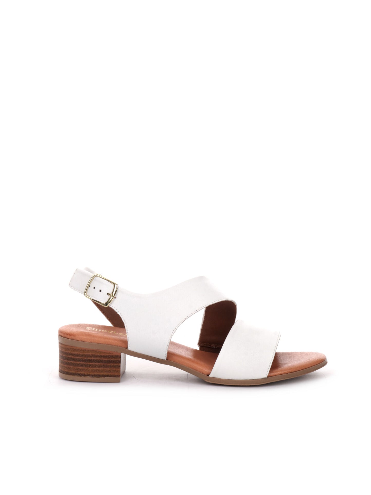Shoelab sandalo elegante da donna in pelle bianca con tacco largo