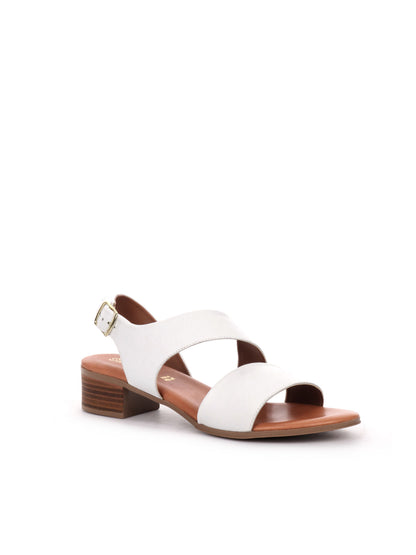 Shoelab sandalo elegante da donna in pelle bianca con tacco largo