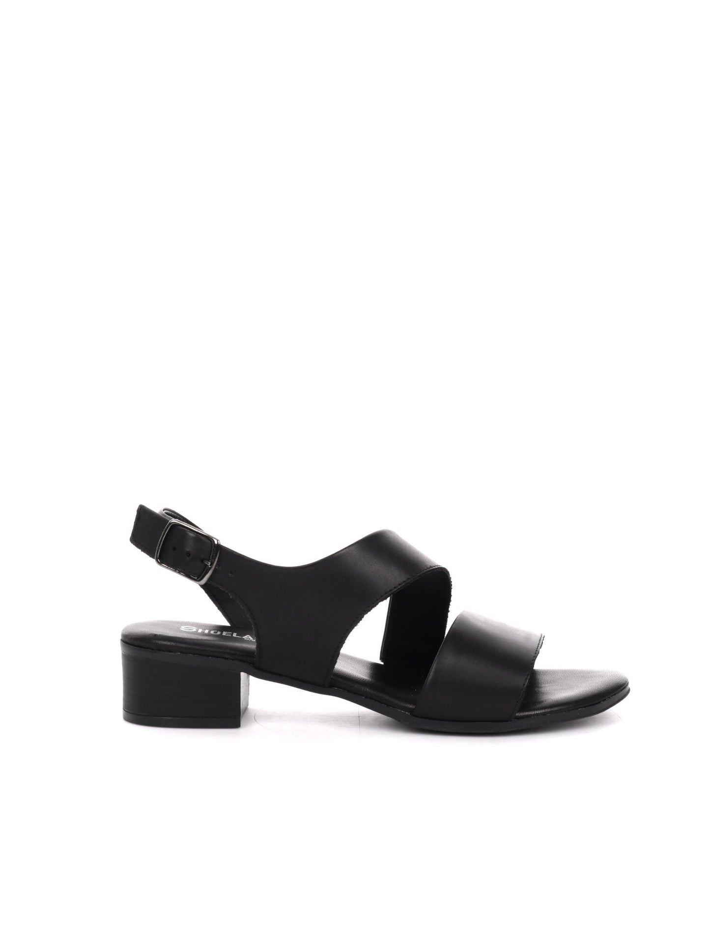 Sandalo elegante da donna Shoelab in pelle nera con tacco largo