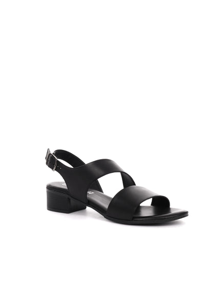 Sandalo elegante da donna Shoelab in pelle nera con tacco largo