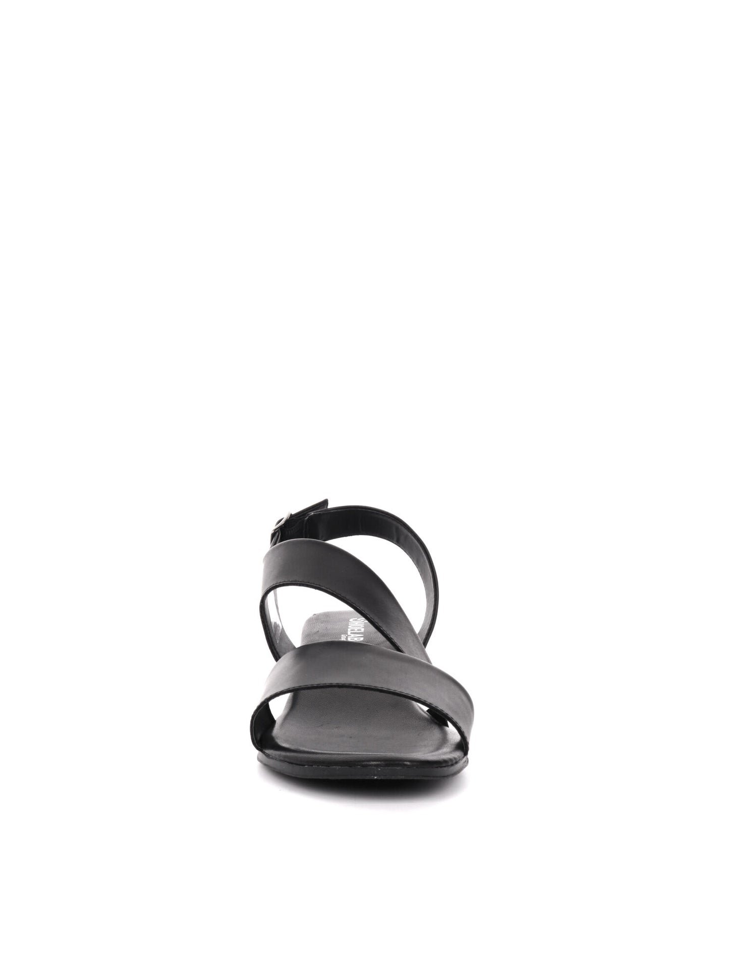 Sandalo elegante da donna Shoelab in pelle nera con tacco largo