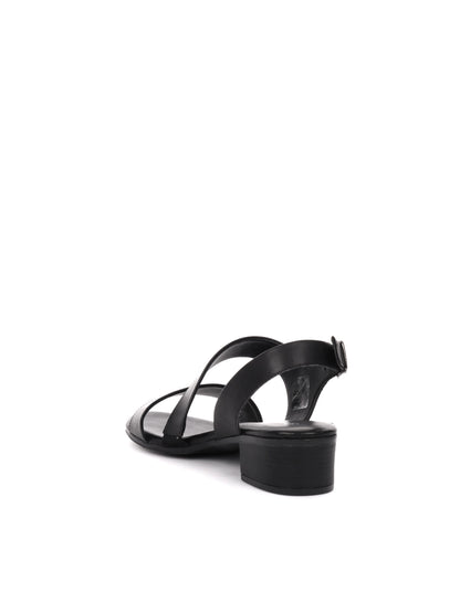 Sandalo elegante da donna Shoelab in pelle nera con tacco largo