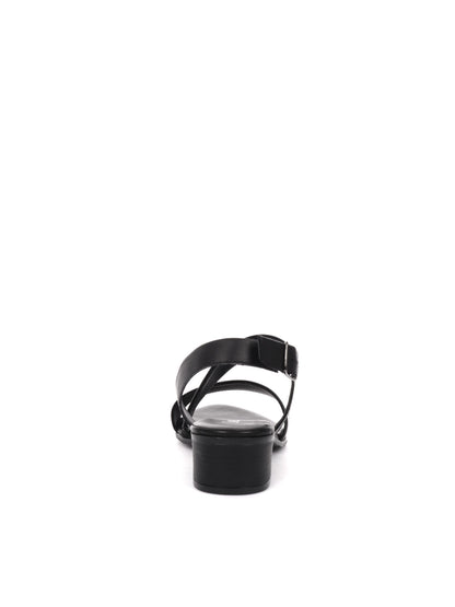 Sandalo elegante da donna Shoelab in pelle nera con tacco largo