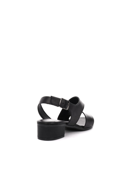 Sandalo elegante da donna Shoelab in pelle nera con tacco largo