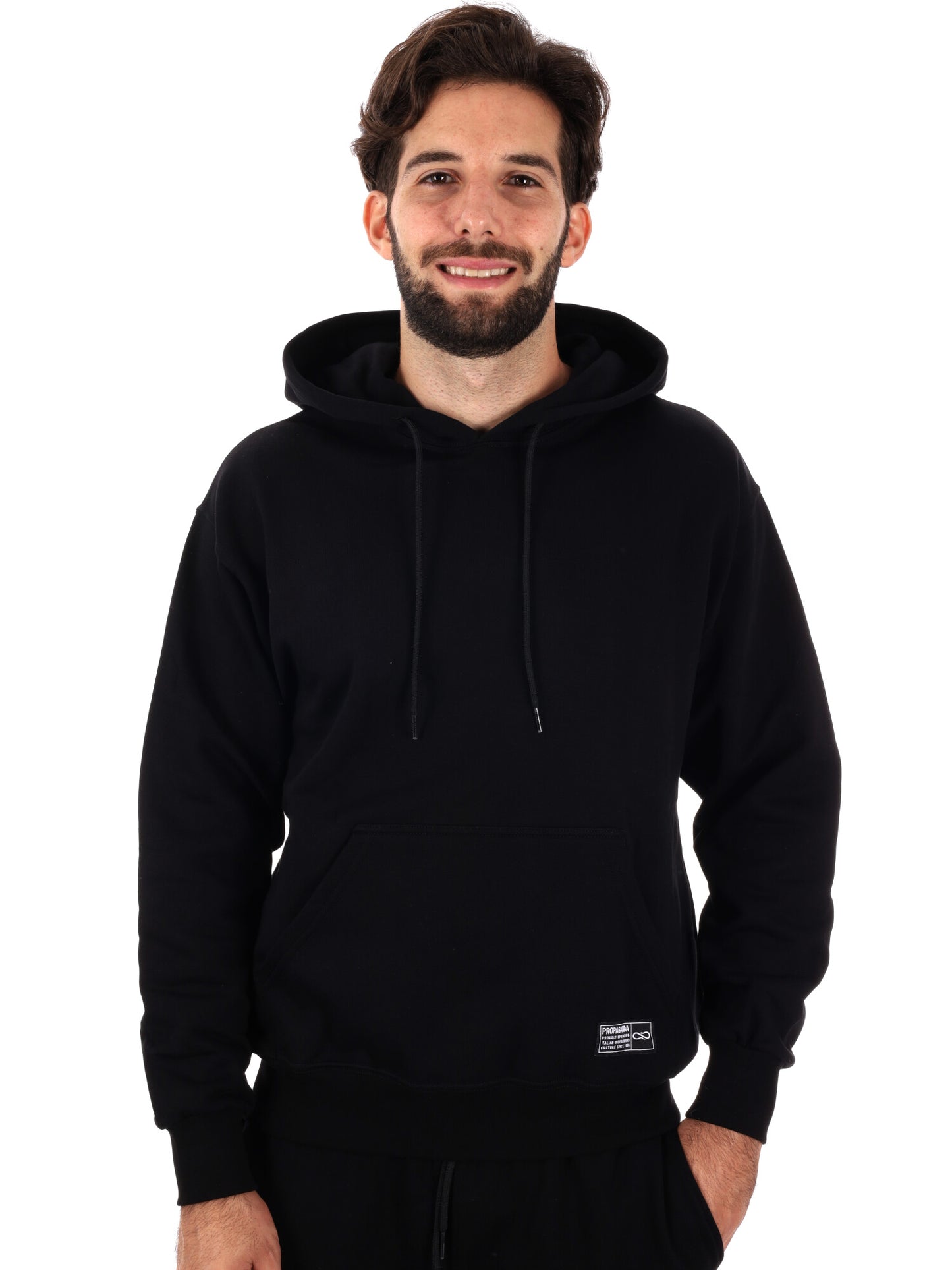 FELPA CON STAMPA SUL RETRO PROPAGANDA DA UOMO NERO BIANCO