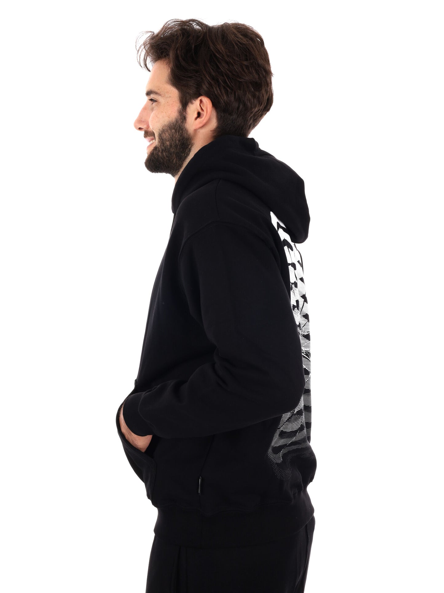 FELPA CON STAMPA E CAPPUCCIO PROPAGANDA DA UOMO NERO BIANCO