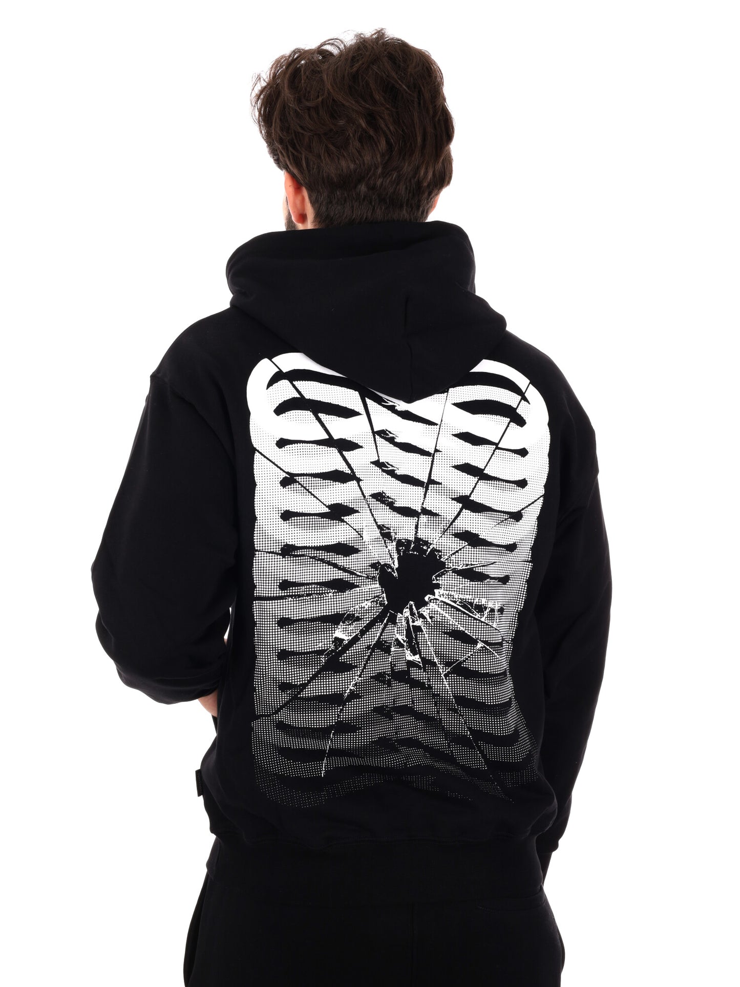 FELPA CON STAMPA E CAPPUCCIO PROPAGANDA DA UOMO NERO BIANCO