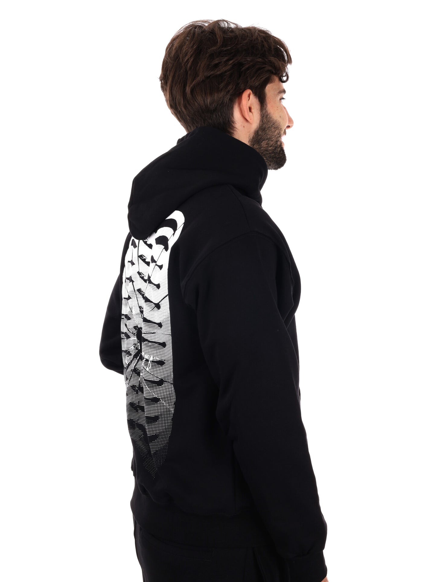 FELPA CON STAMPA E CAPPUCCIO PROPAGANDA DA UOMO NERO BIANCO