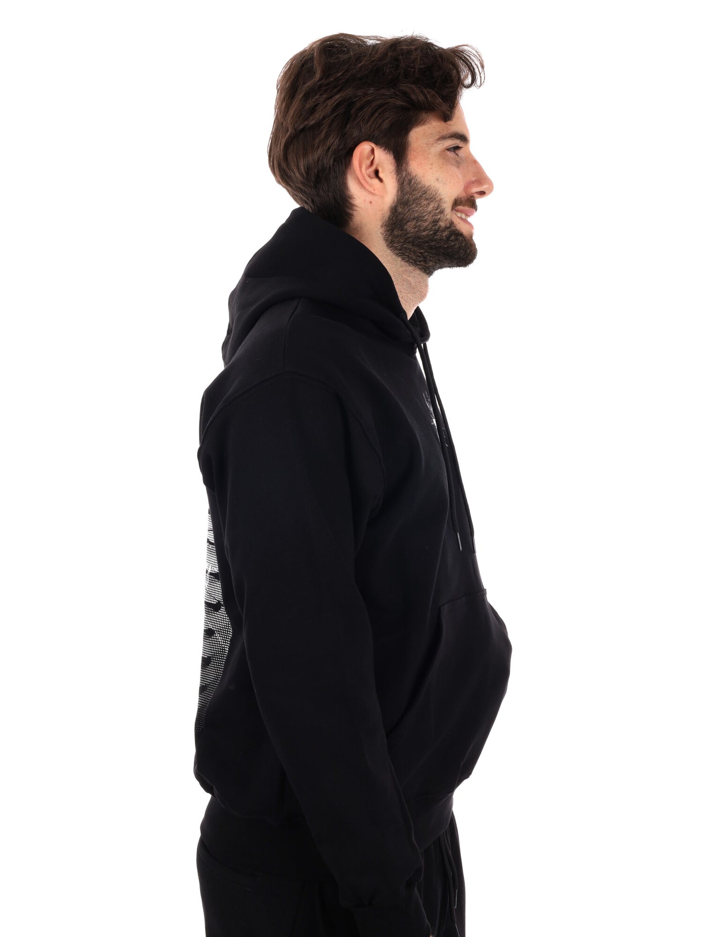 FELPA CON STAMPA E CAPPUCCIO PROPAGANDA DA UOMO NERO BIANCO