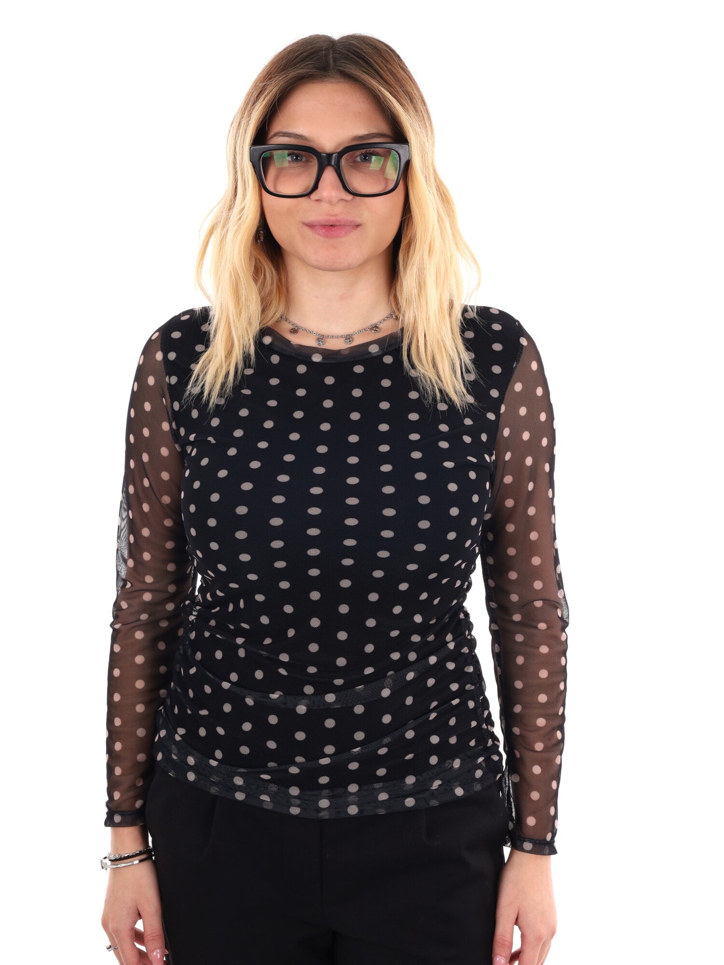 MAGLIA MANICHE LUNGHE IN VELO MISS LOVE DA DONNA NERO