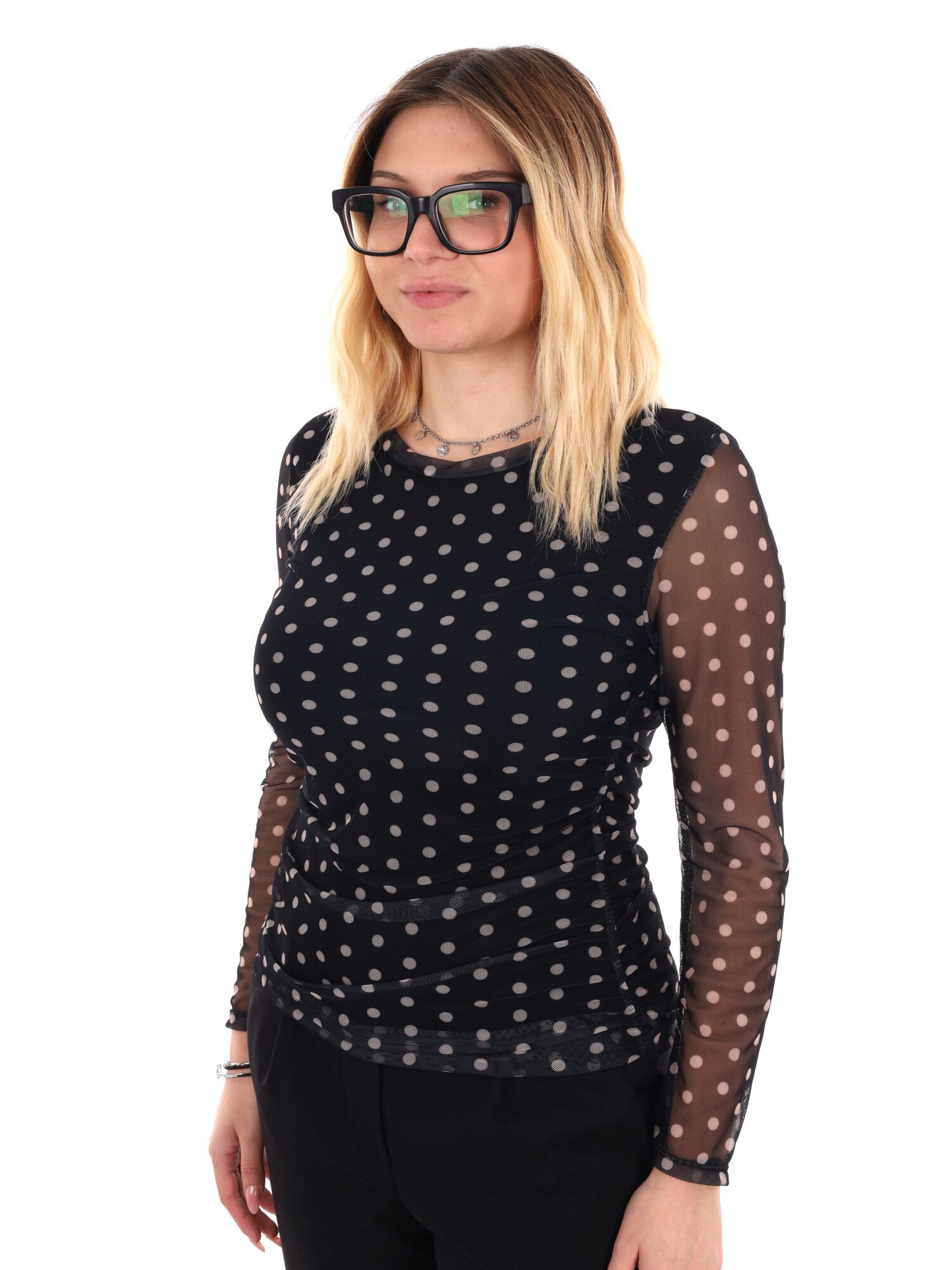MAGLIA MANICHE LUNGHE IN VELO MISS LOVE DA DONNA NERO