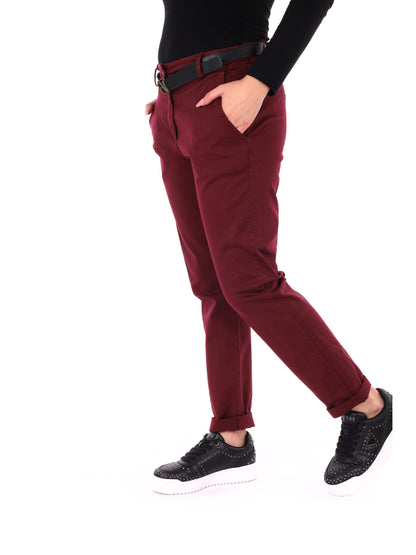 PANTALONE CASUAL CON CINTURA MISS LOVE DA DONNA BORDEAUX