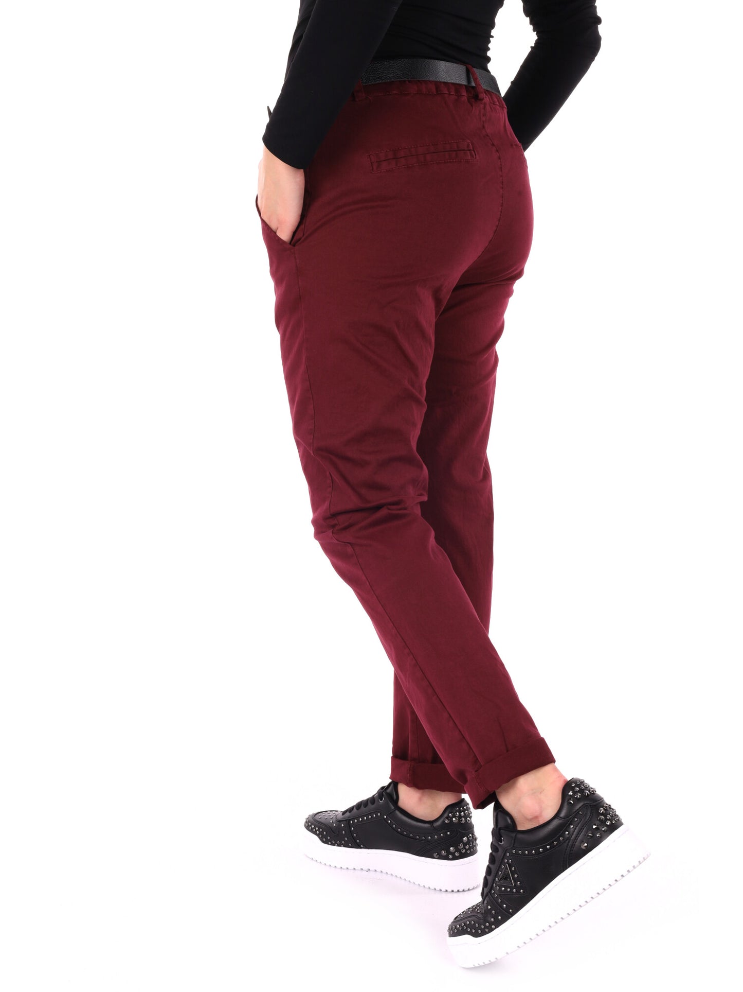 PANTALONE CASUAL CON CINTURA MISS LOVE DA DONNA BORDEAUX
