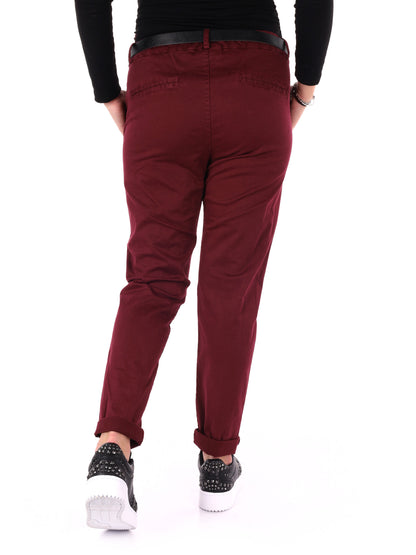 PANTALONE CASUAL CON CINTURA MISS LOVE DA DONNA BORDEAUX