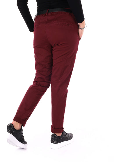 PANTALONE CASUAL CON CINTURA MISS LOVE DA DONNA BORDEAUX