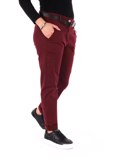 PANTALONE CASUAL CON CINTURA MISS LOVE DA DONNA BORDEAUX