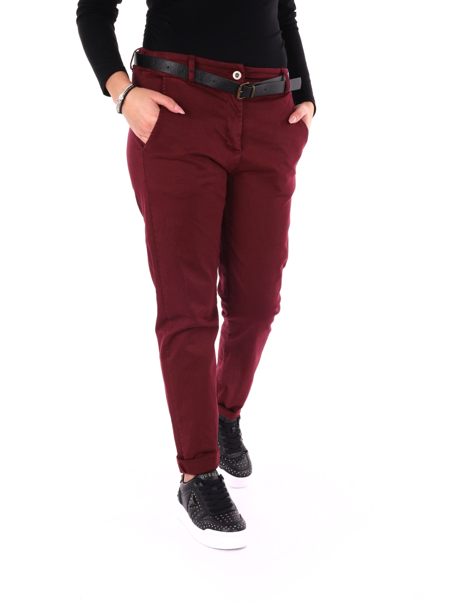 PANTALONE CASUAL CON CINTURA MISS LOVE DA DONNA BORDEAUX