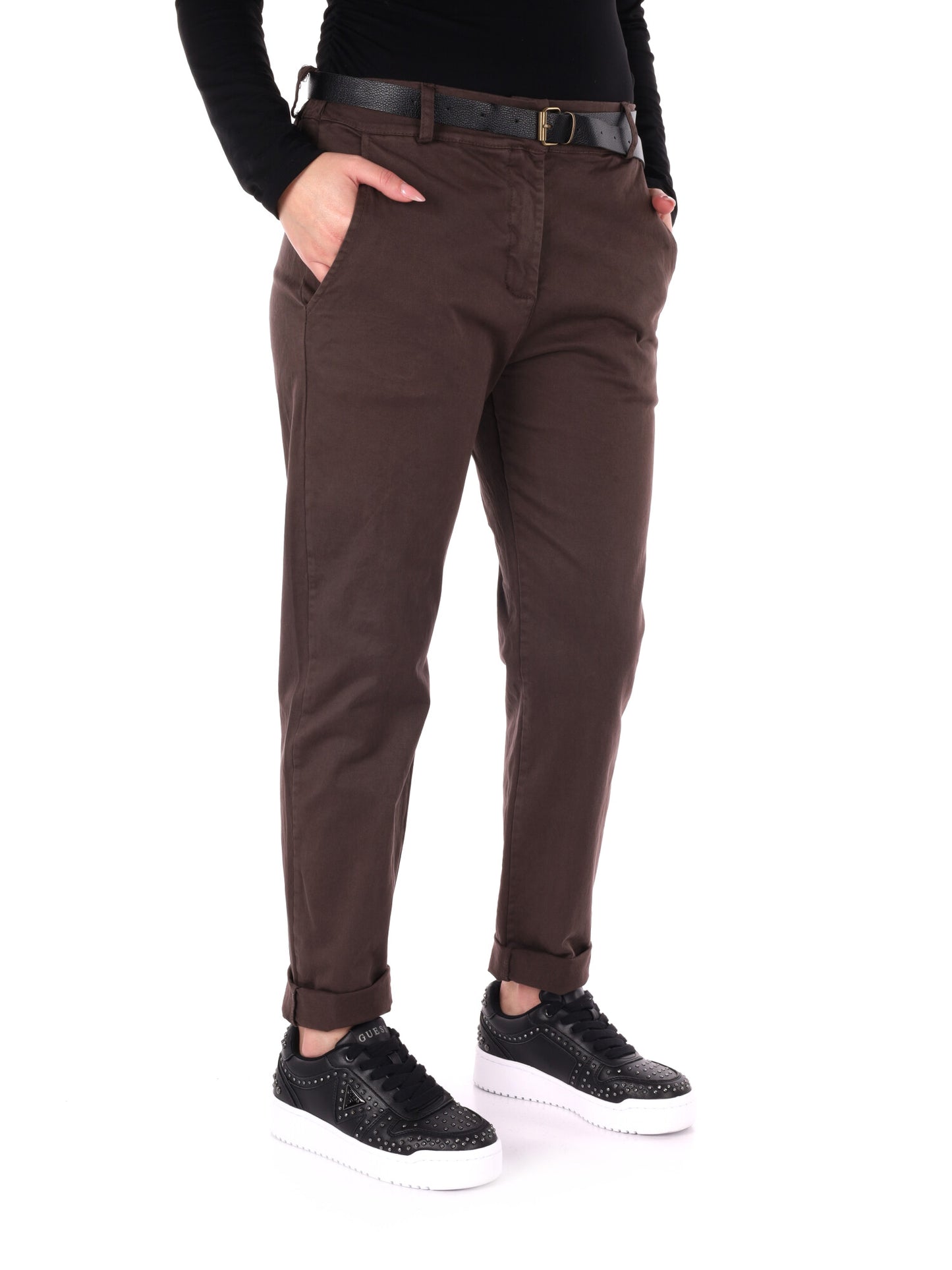 PANTALONE CASUAL CON CINTURA MISS LOVE DA DONNA MARRONE