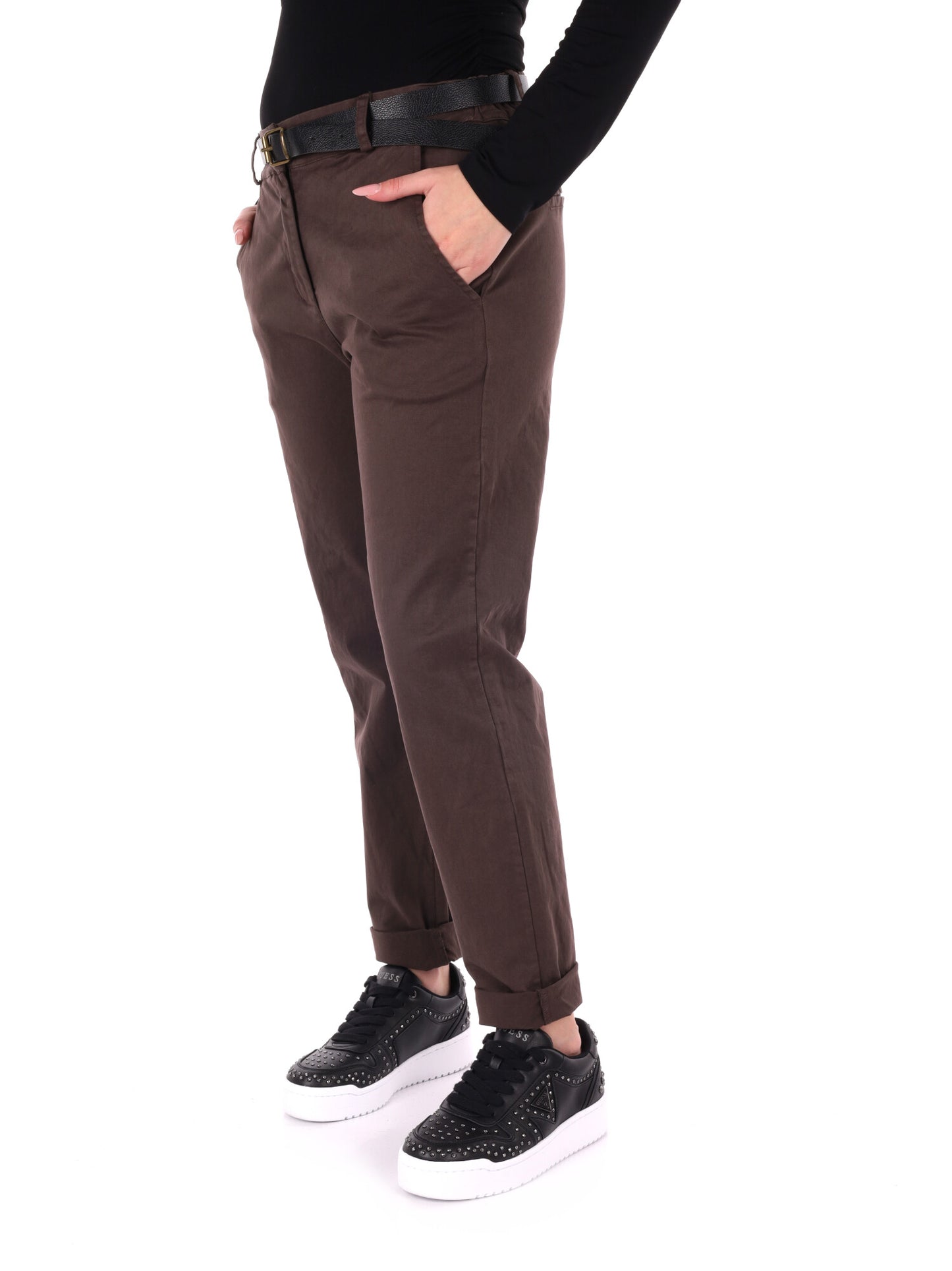 PANTALONE CASUAL CON CINTURA MISS LOVE DA DONNA MARRONE