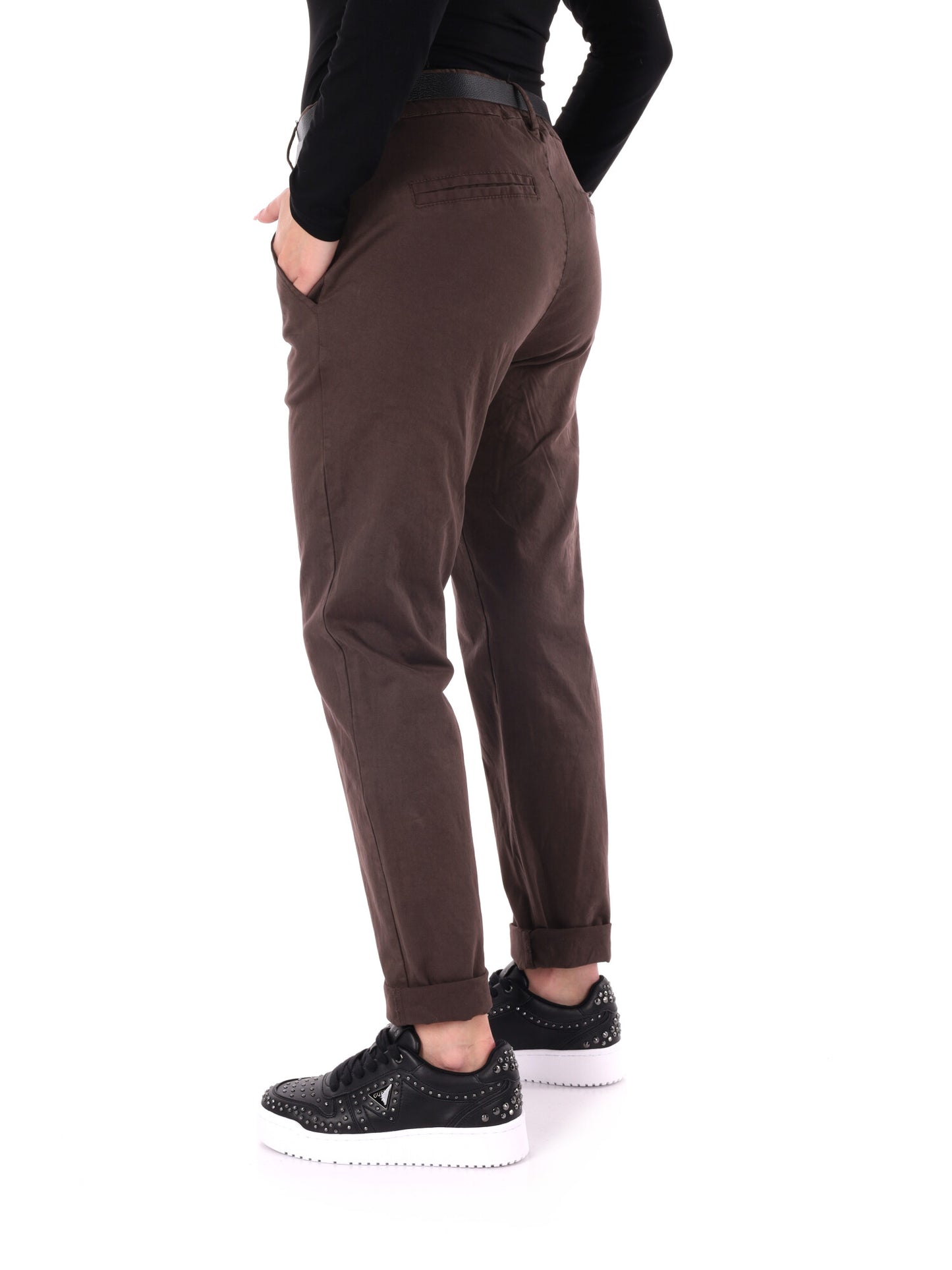 PANTALONE CASUAL CON CINTURA MISS LOVE DA DONNA MARRONE