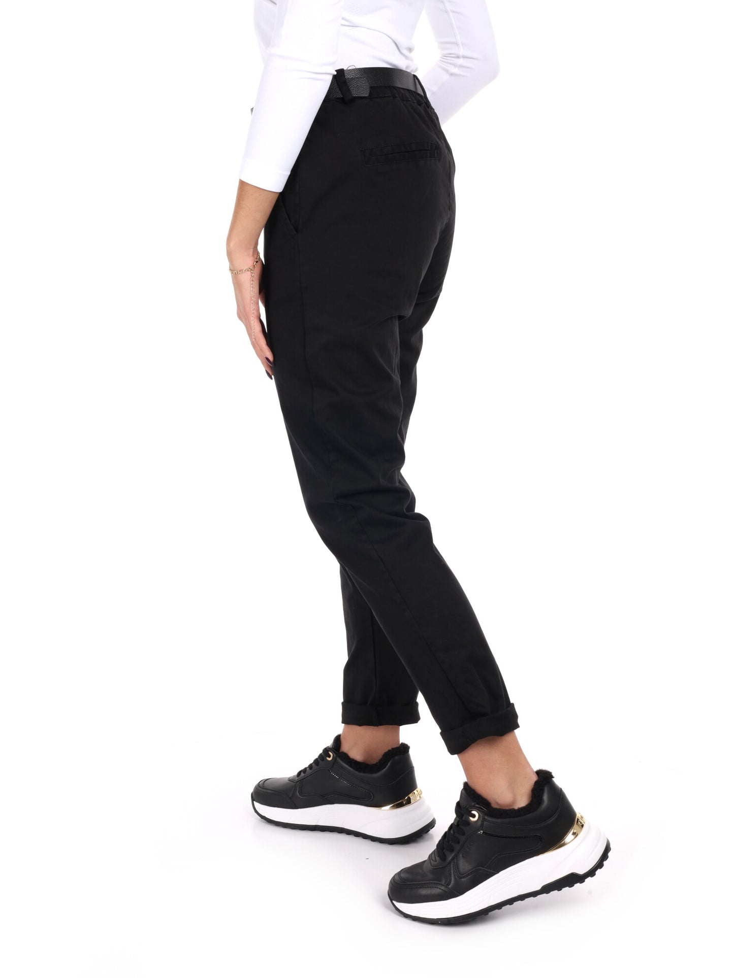 PANTALONE CASUAL CON CINTURA MISS LOVE DA DONNA NERO