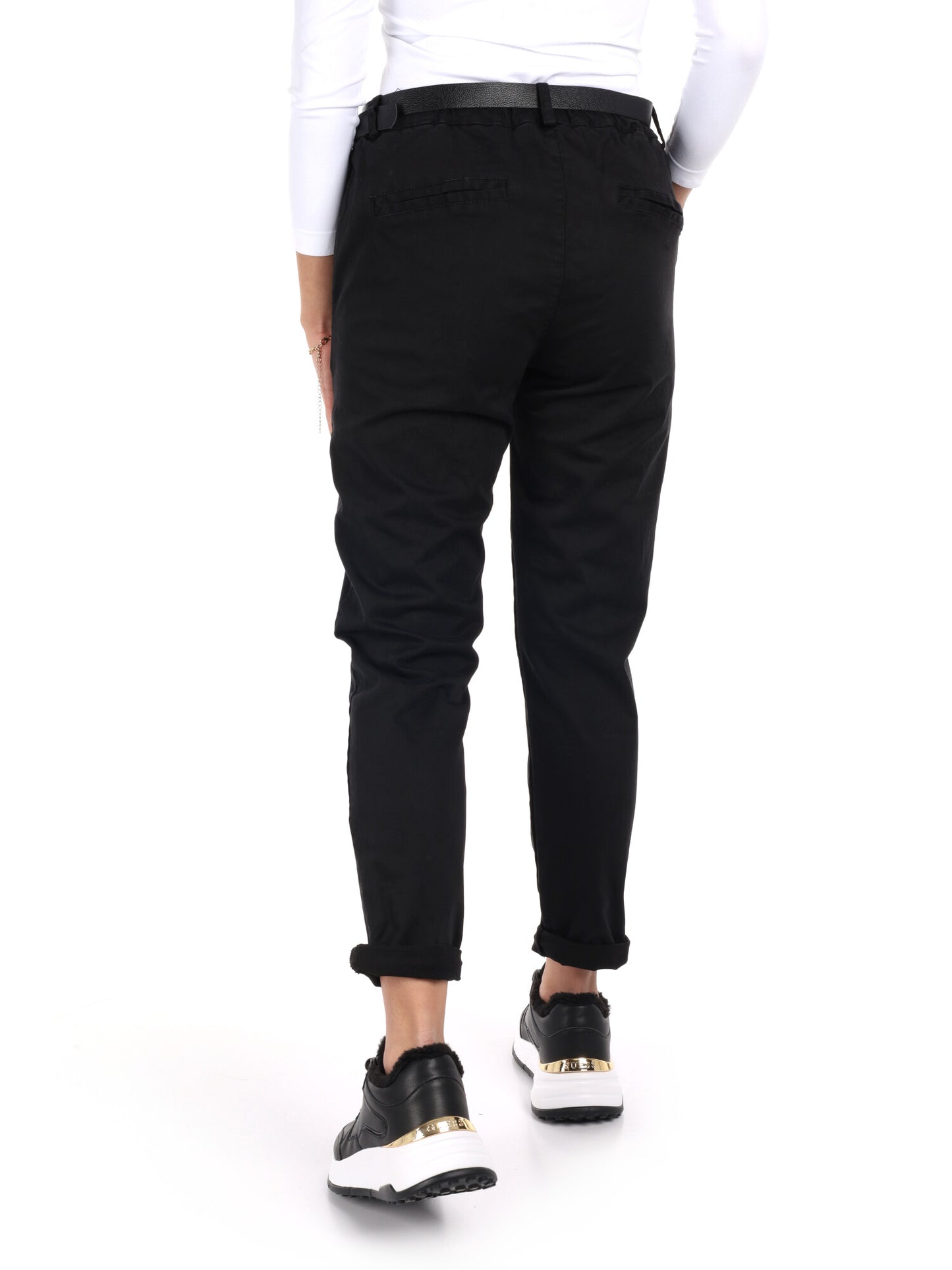 PANTALONE CASUAL CON CINTURA MISS LOVE DA DONNA NERO