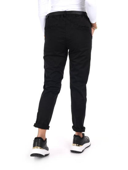 PANTALONE CASUAL CON CINTURA MISS LOVE DA DONNA NERO