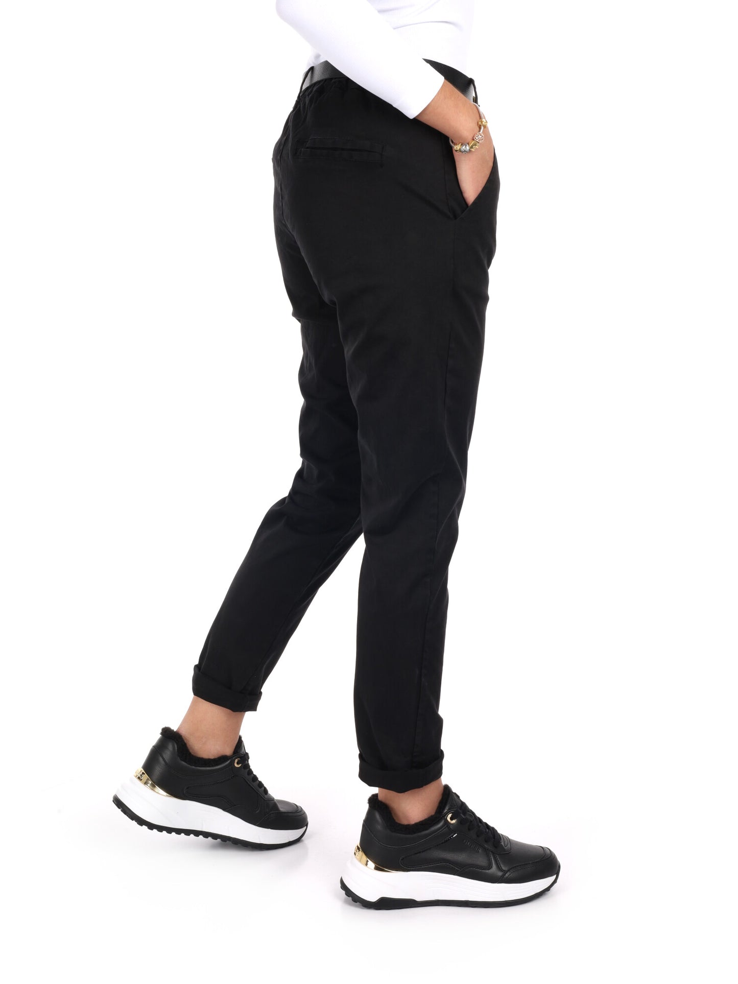 PANTALONE CASUAL CON CINTURA MISS LOVE DA DONNA NERO